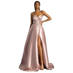 Women's Formal Off Shoulder Satin A-line Elegant Sequin Split Long Evening Dress